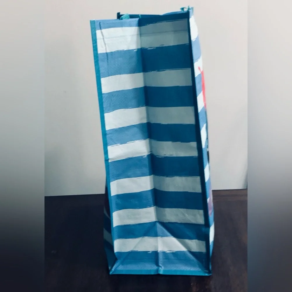 Disney Stitch leaf graphics Reusable bag blue stripes. Size 13.5in X 19in X 8in